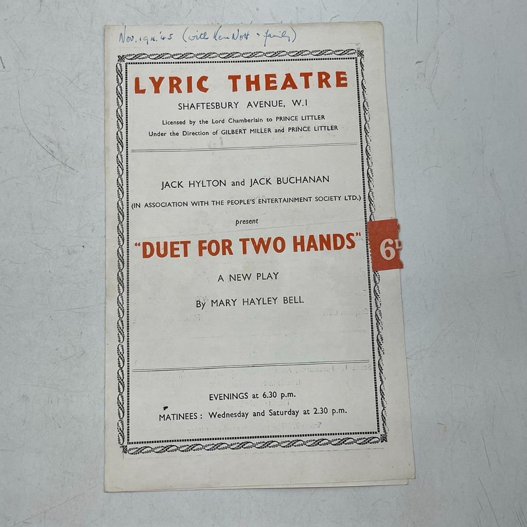Playbill Theater Program Lyric Theatre Duet For Two Hands