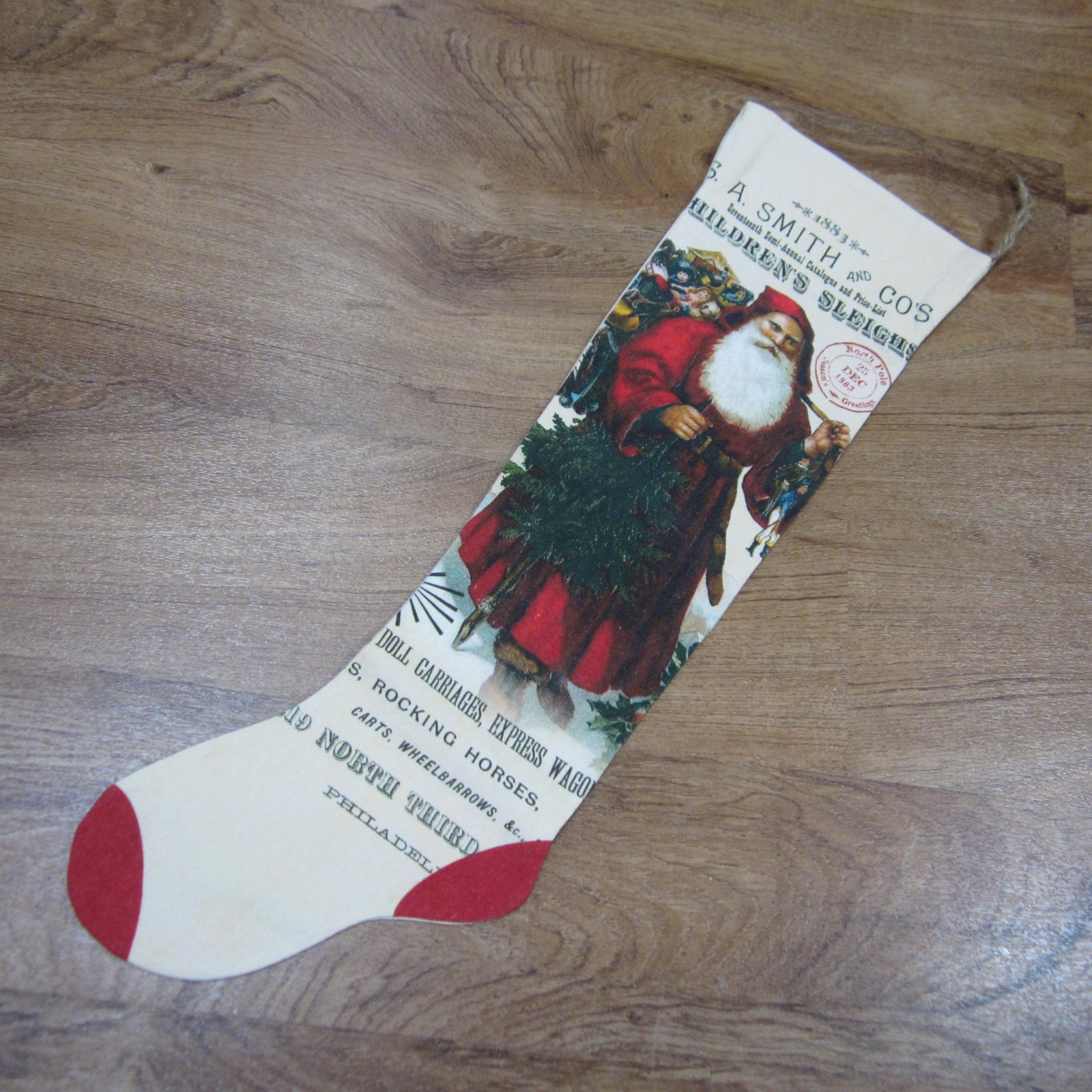 Vintage Look 1883 Christmas Stocking Printed Cotton Floursack Fabric 25" Long Vintage Look 1883 Christmas Stocking Printed Cotton Floursack Fabric 25" Long