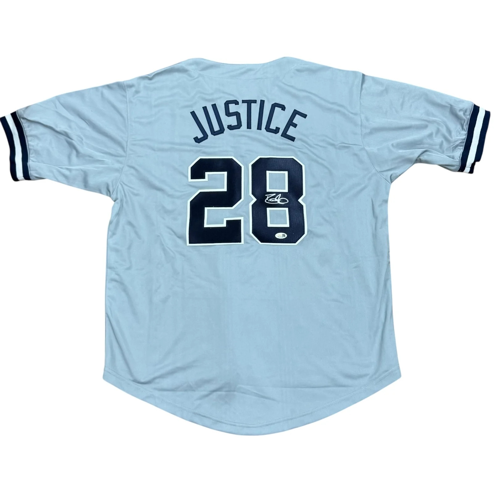 David Justice Autographed New York (Grey #28) Custom Jersey - JSA David Justice Autographed New York (Grey #28) Custom Jersey - JSA