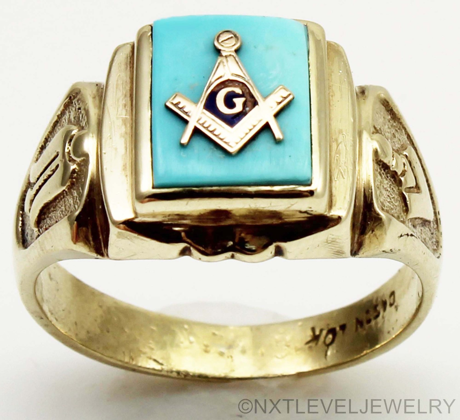 RARE Vintage SIGNED 1940's Masonic Natural Turquoise 10k Solid Gold Men's Ring RARE Vintage SIGNED 1940's Masonic Natural Turquoise 10k Solid Gold Men's Ring