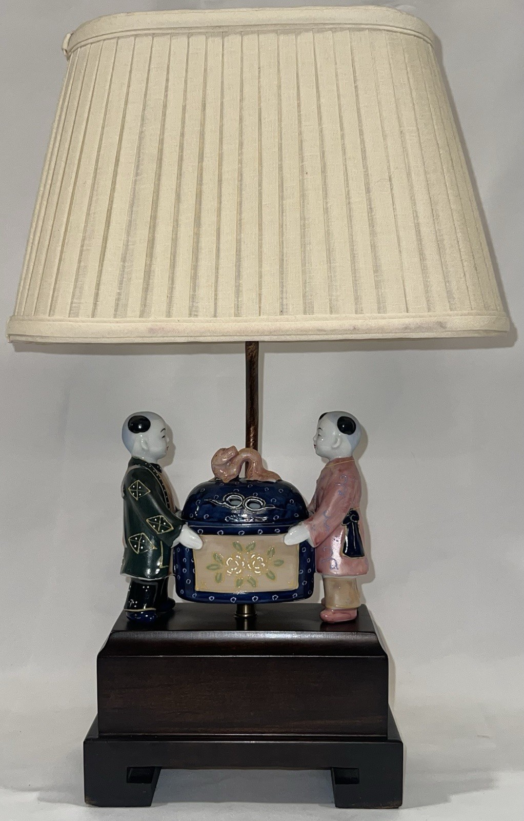 VTG Frederick Cooper Chinoiserie Style Table Asian Figural Hand Painted Lamp 20”