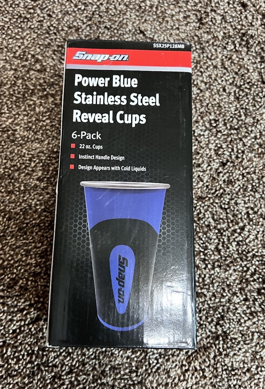 NEW Snap-On POWER BLUE 22oz Stainless Steel Reveal Cups Color Changing 6 Pack NEW Snap-On POWER BLUE 22oz Stainless Steel Reveal Cups Color Changing 6 Pack