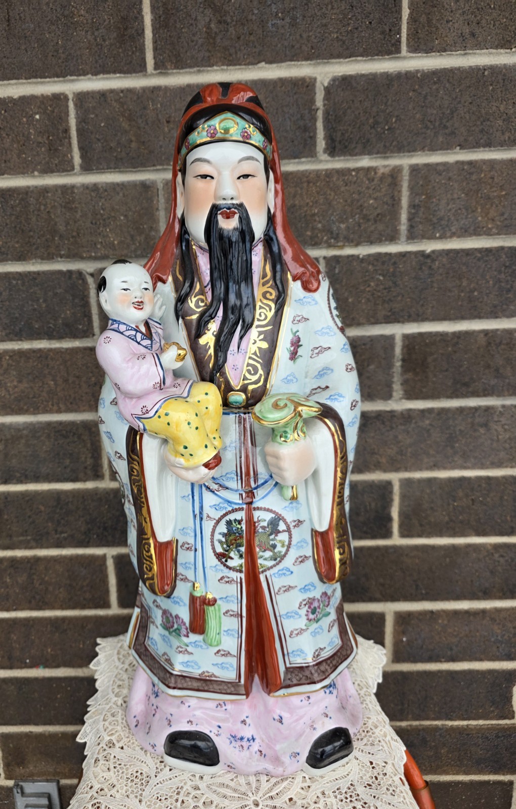 Vintage Chinese porcelain immortal figurine 23" Tall