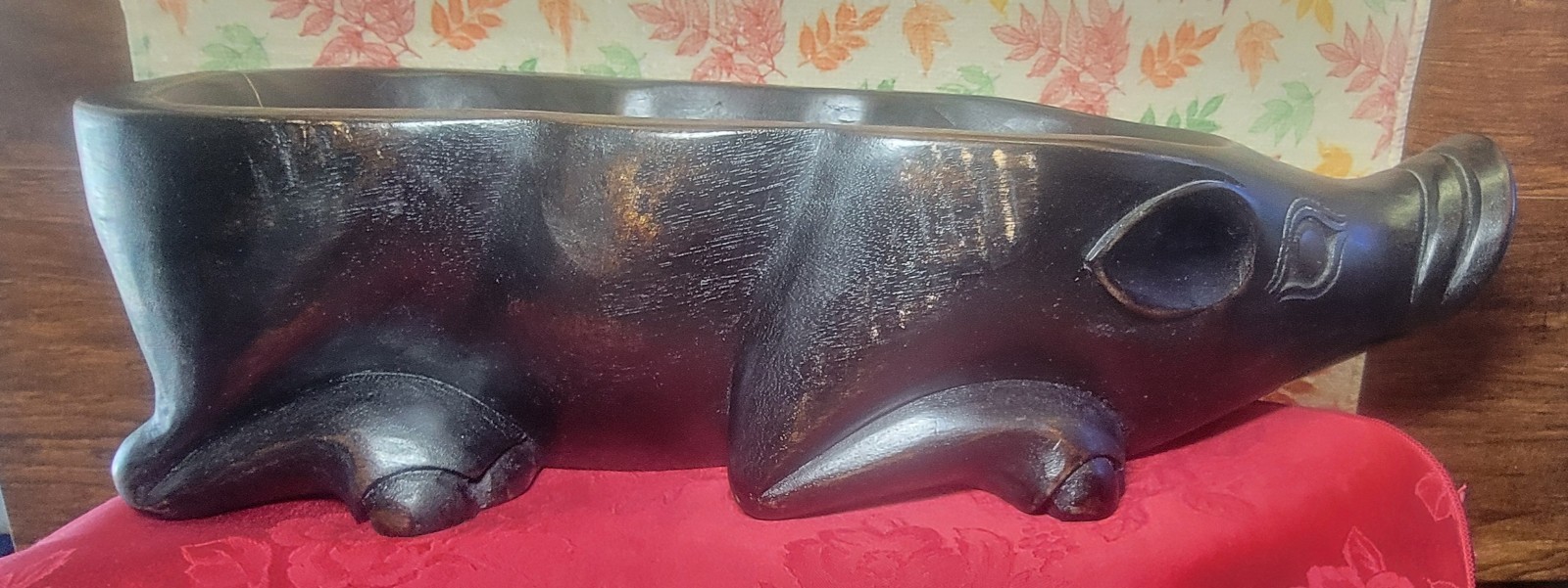 Vintage Primitive Rustic Wooden Pig Bowl Serving Dish Planter Hand Carved 16 x 7