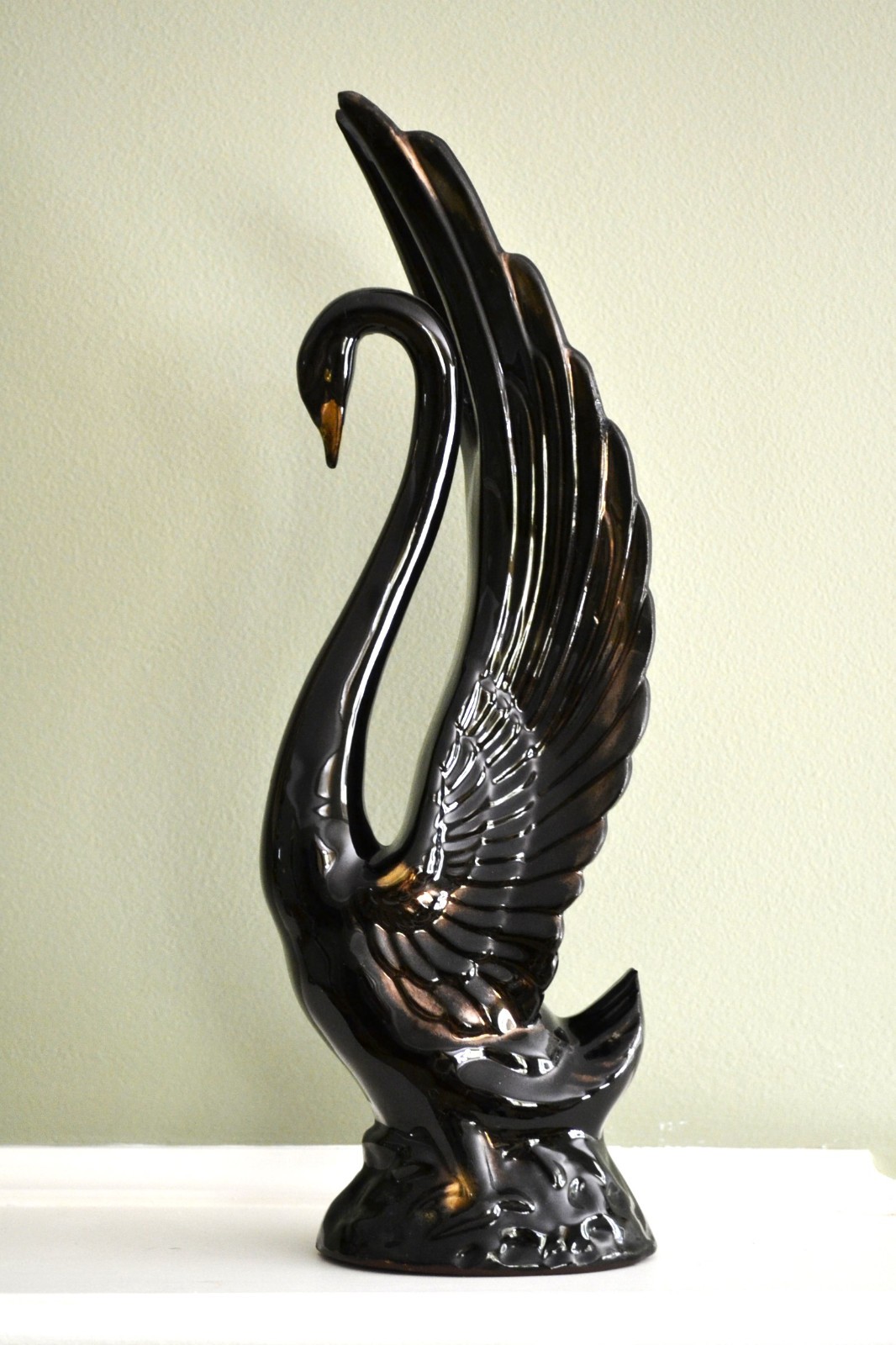 MCM Black Ceramic Swan Statue Figurine 15" tall MCM Black Ceramic Swan Statue Figurine 15" tall