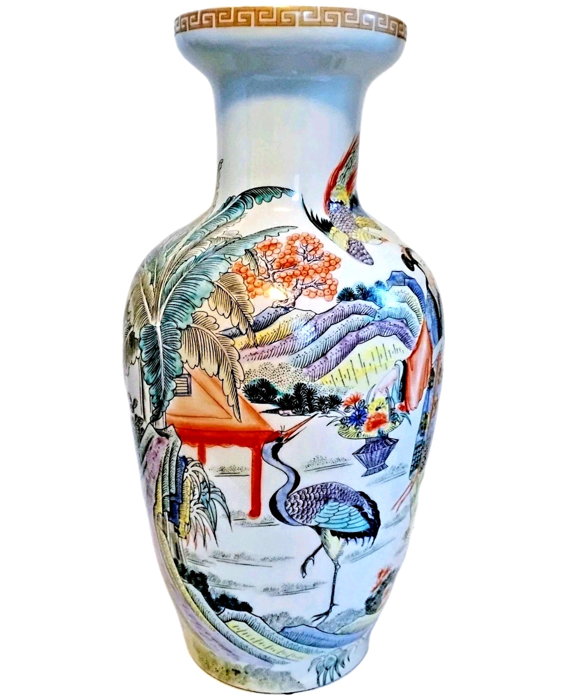 Vintage 18" Chinese Porcelain Hand Painted Polychrome Enamel Famille Rose Vase Vintage 18" Chinese Porcelain Hand Painted Polychrome Enamel Famille Rose Vase