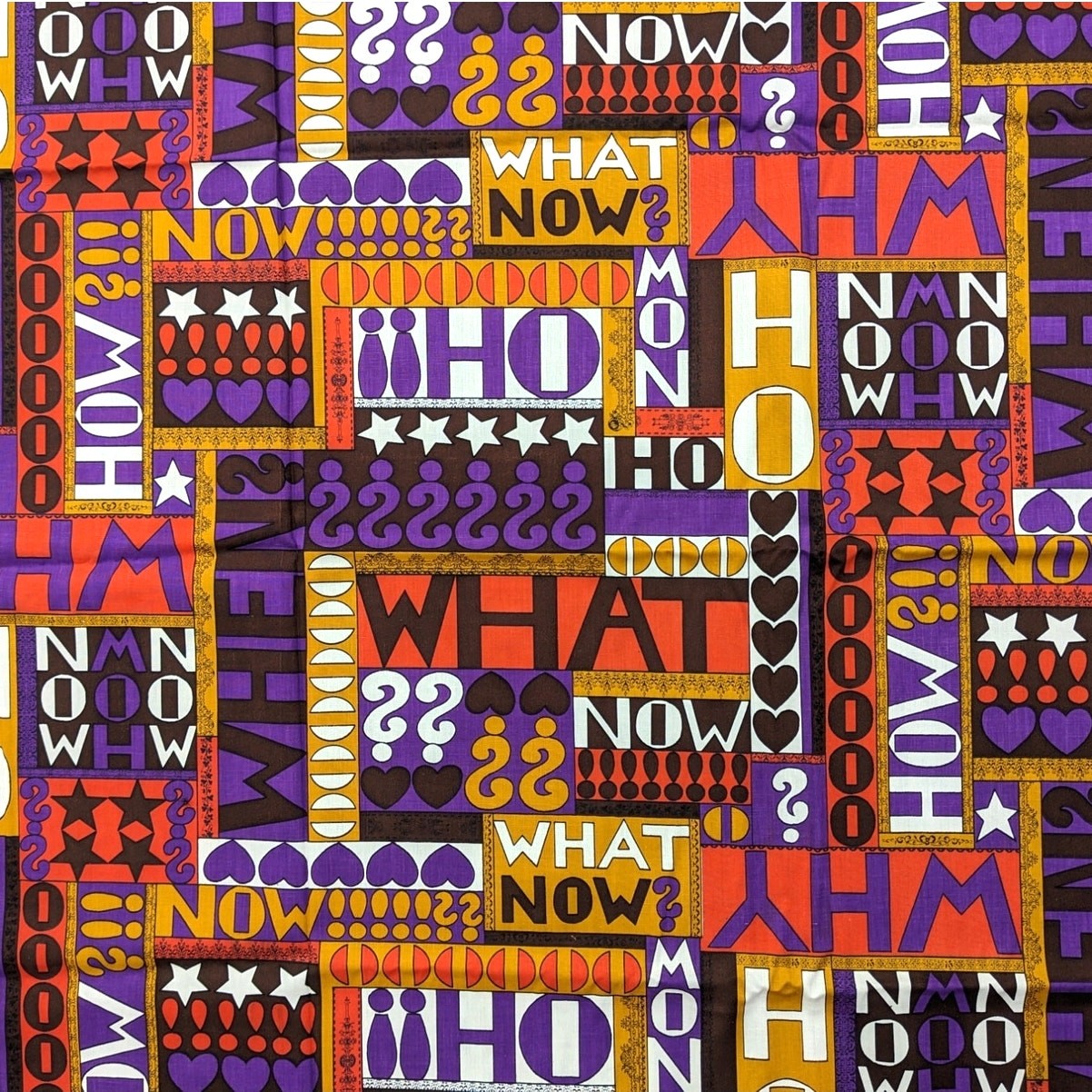SALE COUNTERCULTURE EXCLAMATORY FABRIC "What Now?" 4 Yds Unique Mod Vintage 60's SALE COUNTERCULTURE EXCLAMATORY FABRIC "What Now?" 4 Yds Unique Mod Vintage 60's