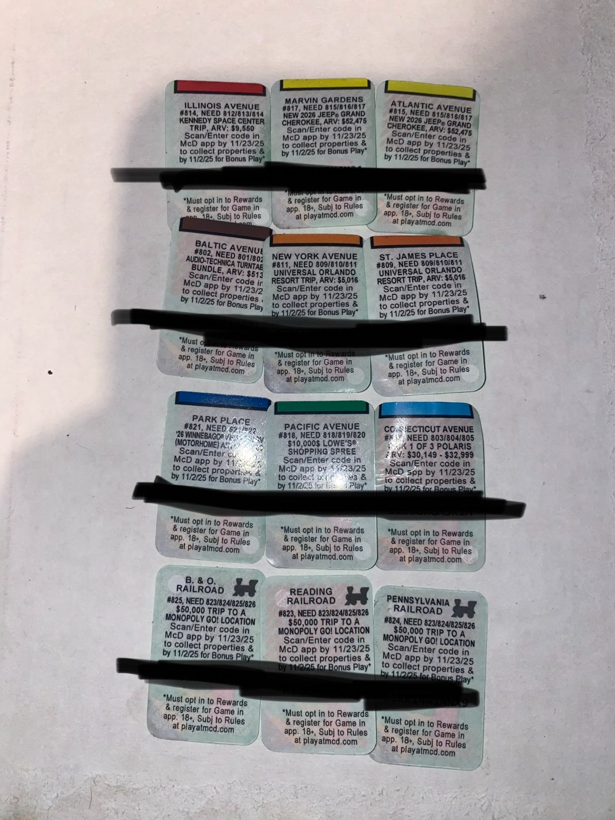 Set of 12 2025 NEVER USED McDonald’s Monopoly CODES Rare codes Set of 12 2025 NEVER USED McDonald’s Monopoly CODES Rare codes