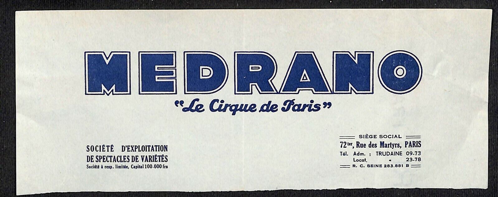 Scarce Vintage Medrano French Circus CUT Letterhead \