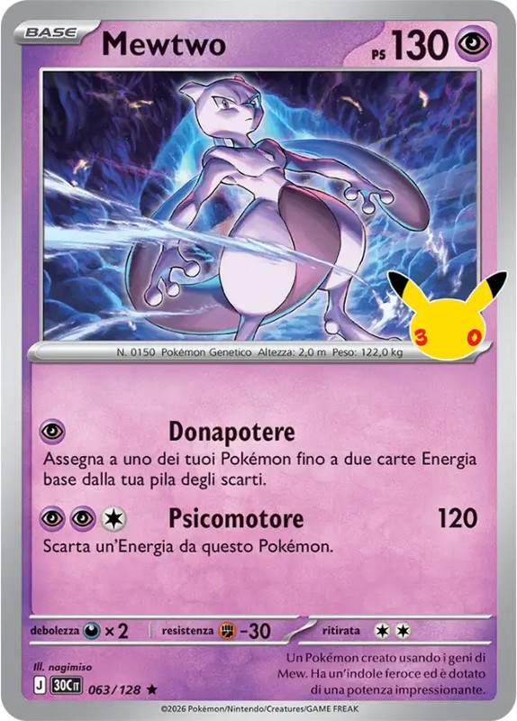 Mewtwo 063/128 Pokemon 30th Anniversary ITA NM Mewtwo 063/128 Pokemon 30th Anniversary ITA NM