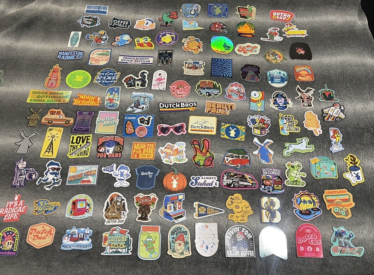 DUTCH Bros STICKER Lot COFFEE 108 Huge COLLECTOR LOT - MASSIVE collection DUTCH Bros STICKER Lot COFFEE 108 Huge COLLECTOR LOT - MASSIVE collection