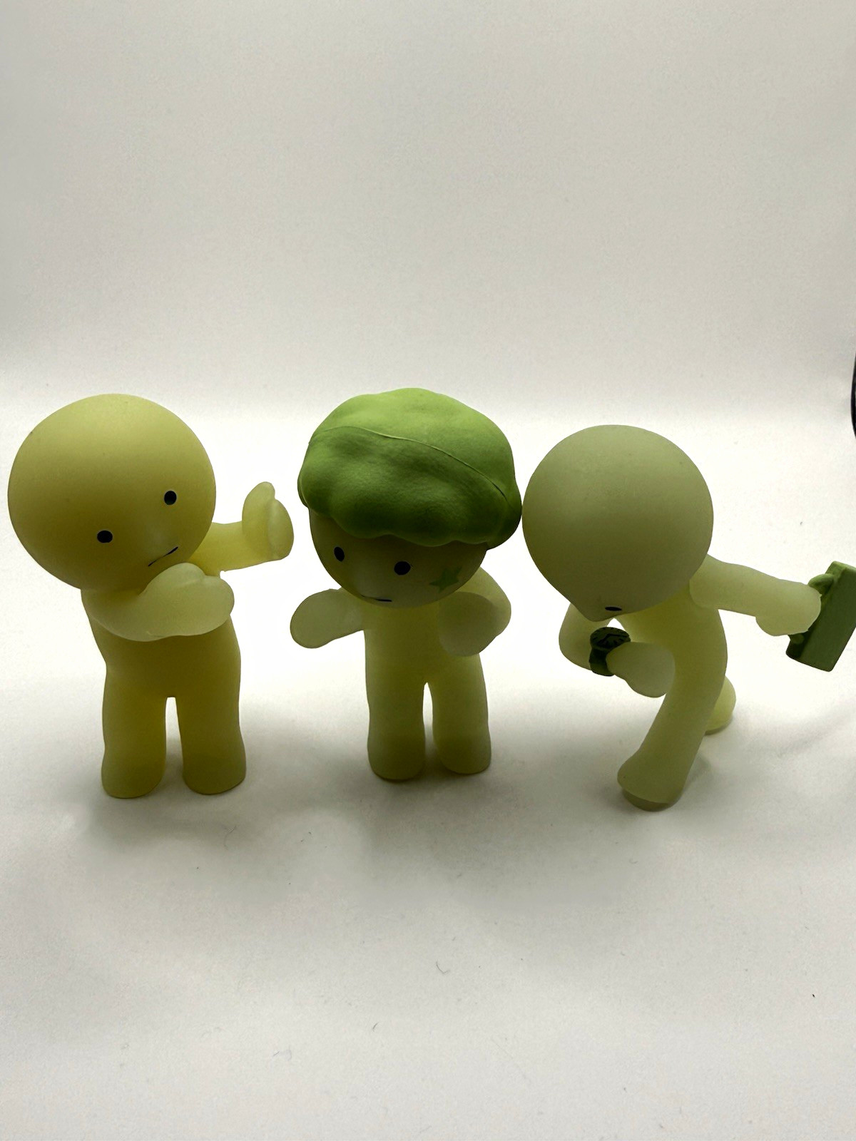 Authentic Smiski Glow-in-the-Dark Green Plastic Boy Mini Figure Set 3pc