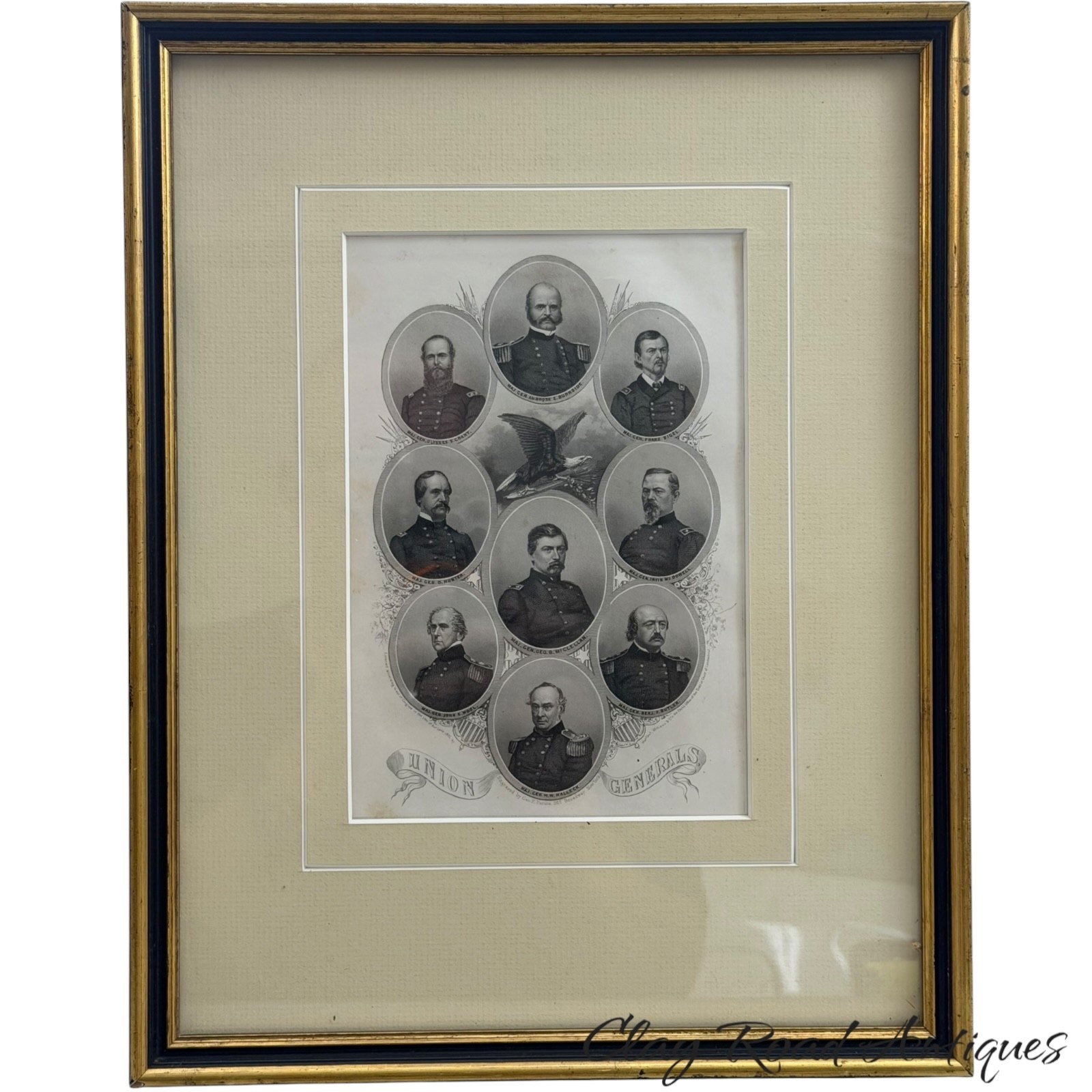 antique framed Union Genereals Civil War Steel plate engraving certificate antique framed Union Genereals Civil War Steel plate engraving certificate