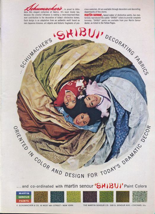1960 Schumacher's PRINT AD 'Shibui' decor fabrics & Martin Senour paints 1960 Schumacher's PRINT AD 'Shibui' decor fabrics & Martin Senour paints