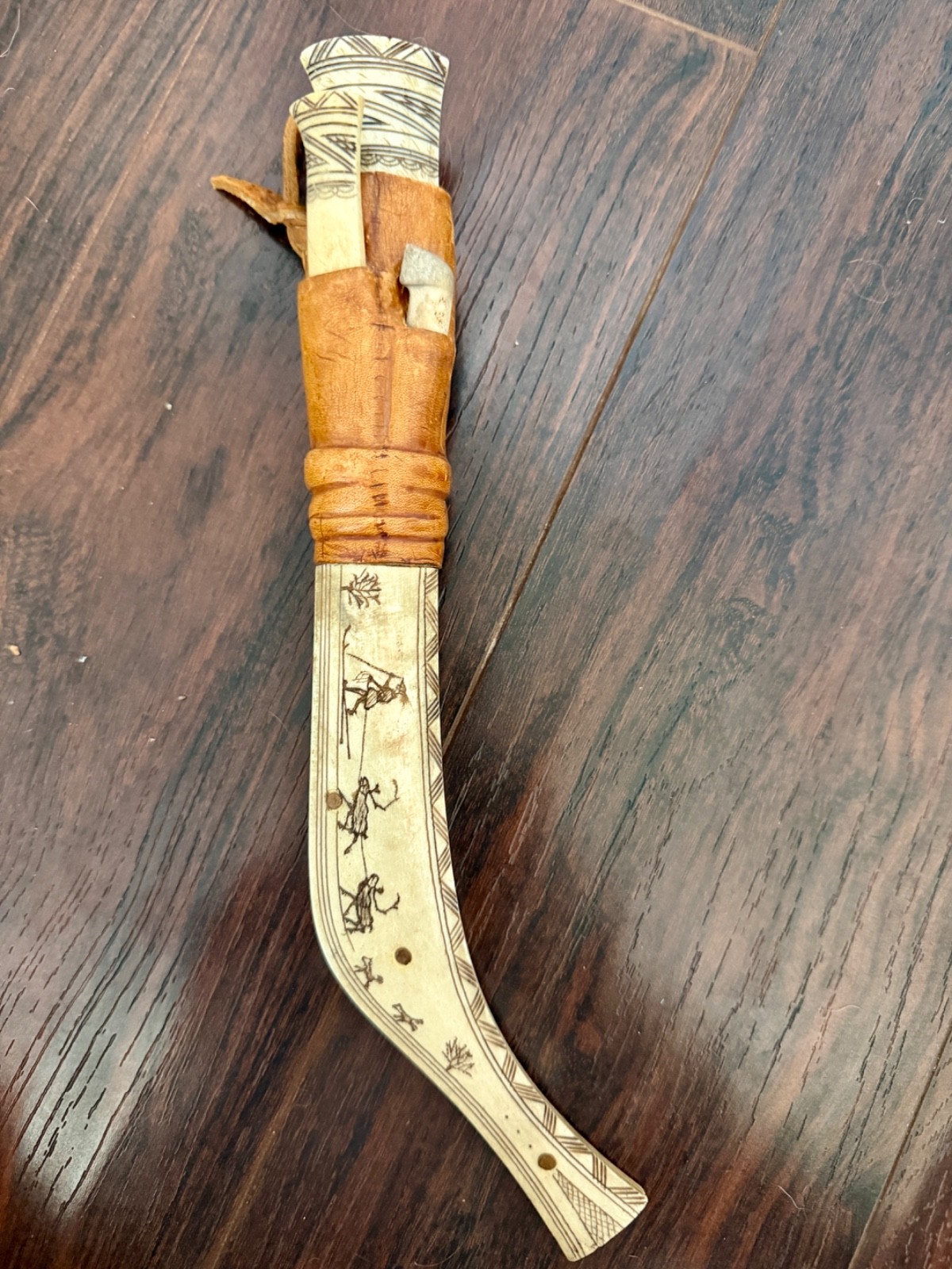 Vintage Swedish Sami 3 Knife Set Engraved Reindeer Antler Leather Sheath Lapland Vintage Swedish Sami 3 Knife Set Engraved Reindeer Antler Leather Sheath Lapland