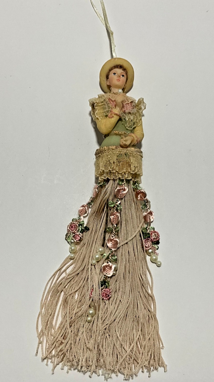 Vintage Victorian Style Lady Christmas Ornament Tassle Dress 9”L Vintage Victorian Style Lady Christmas Ornament Tassle Dress 9”L
