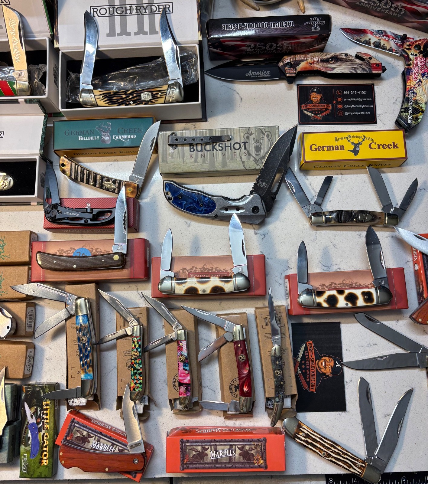 Huge NIB LOT OF 34 POCKET KNIVES MARBLES BUCKSHOT GERMAN CREEK ROUGH RYDER FROST Huge NIB LOT OF 34 POCKET KNIVES MARBLES BUCKSHOT GERMAN CREEK ROUGH RYDER FROST