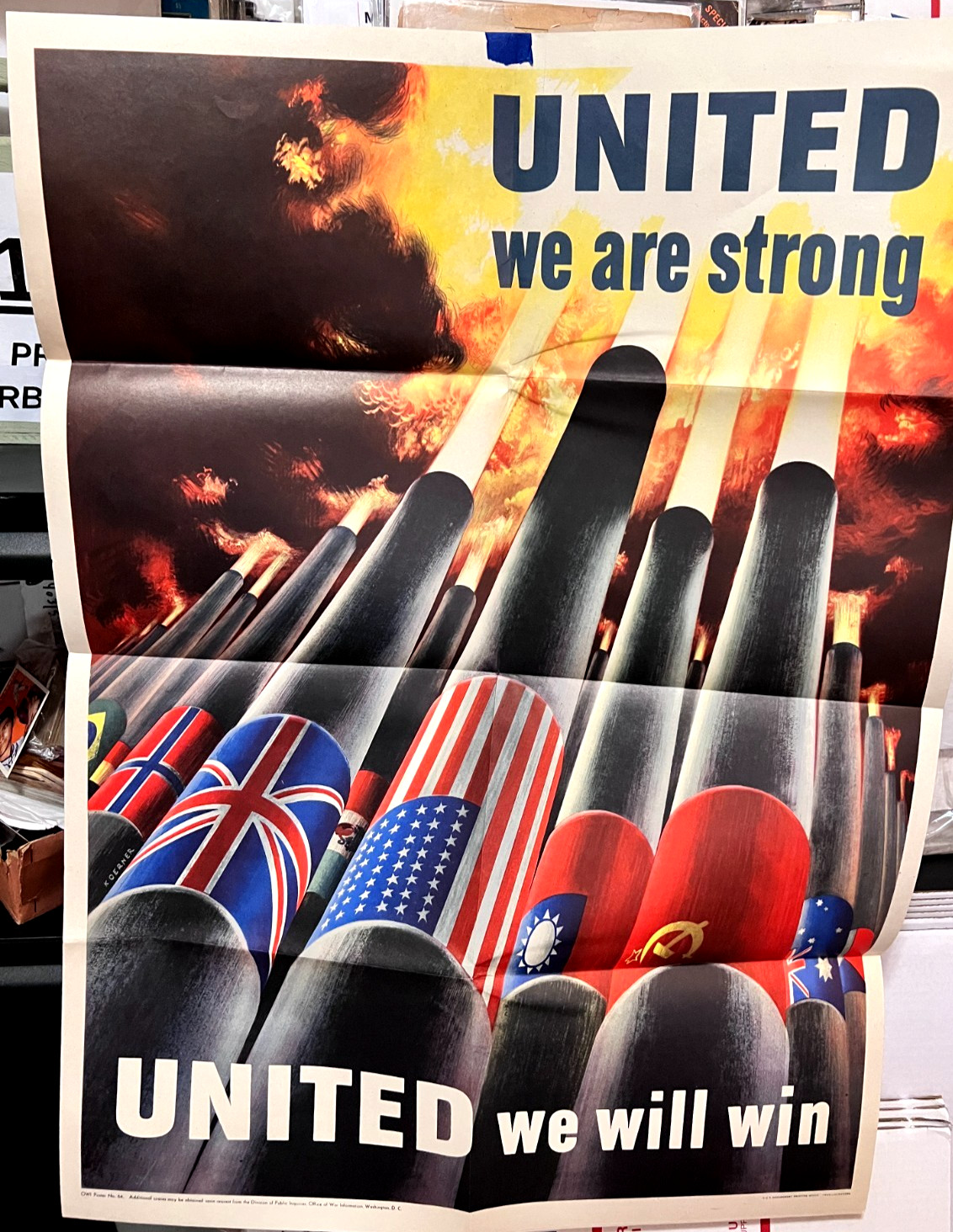 Original 1943 United We Are Strong United We Will Win OWI #64 WWII Poster Original 1943 United We Are Strong United We Will Win OWI #64 WWII Poster