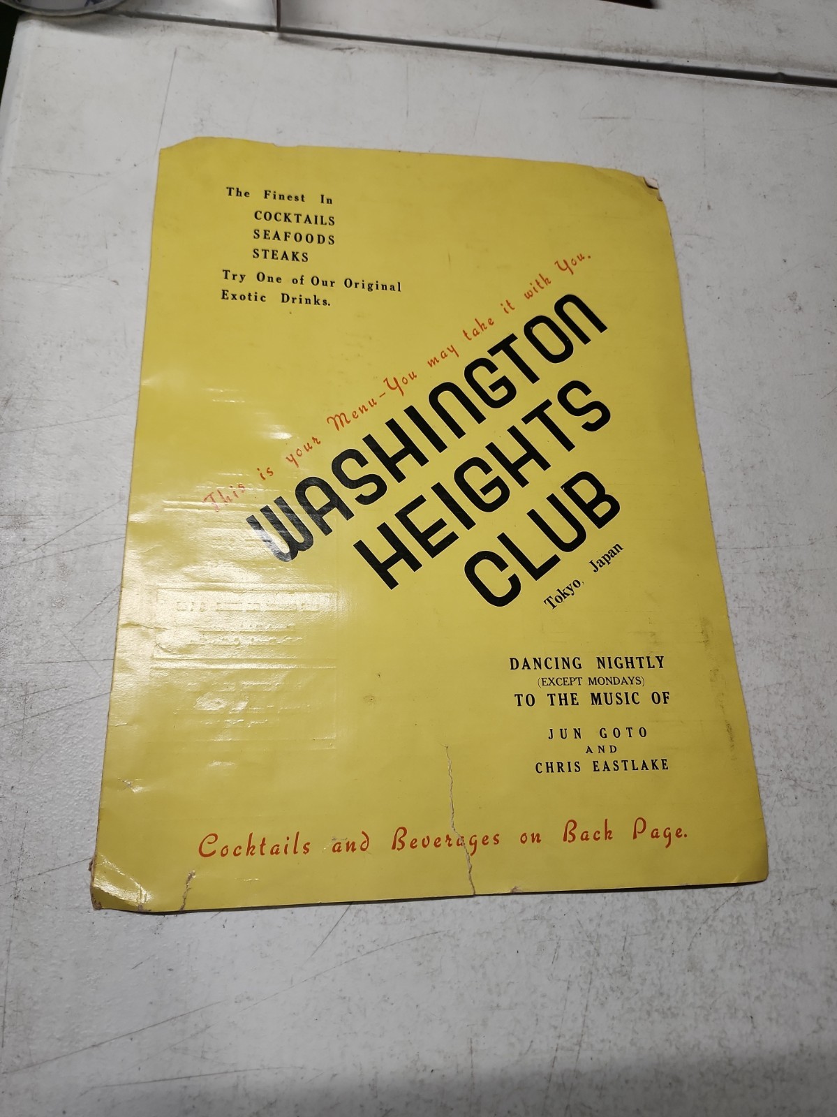 Washington Heights Club Tokyo Japan Menu 1940's Vintage Washington Heights Club Tokyo Japan Menu 1940's Vintage