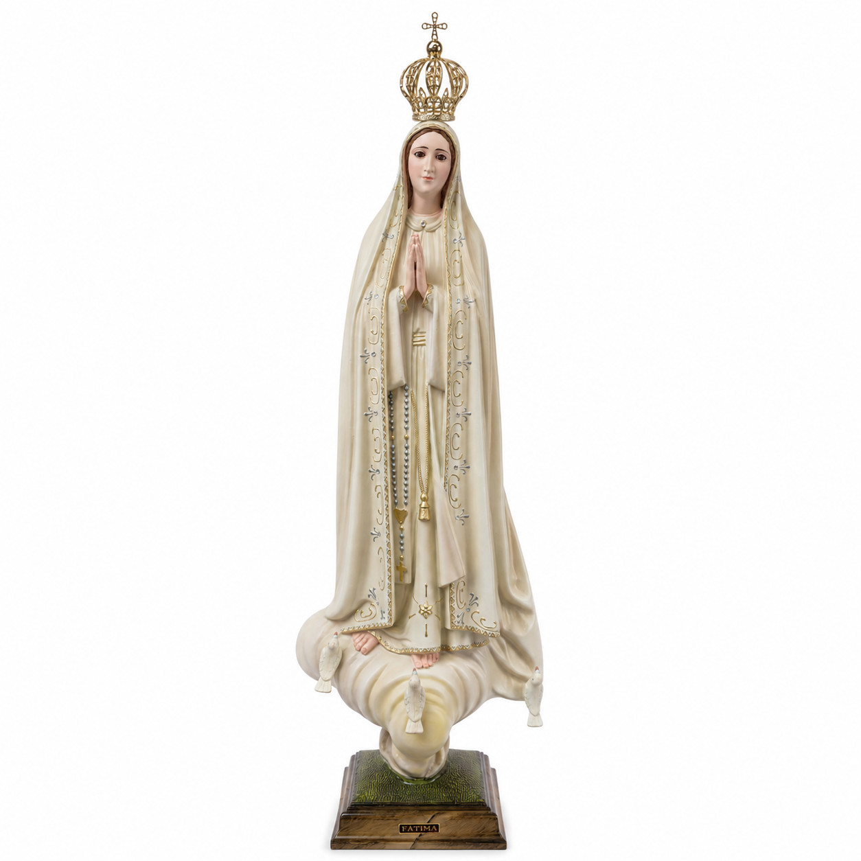 31" Our Lady Of Fatima Virgin Mary Beige Religious Statue, #1037V