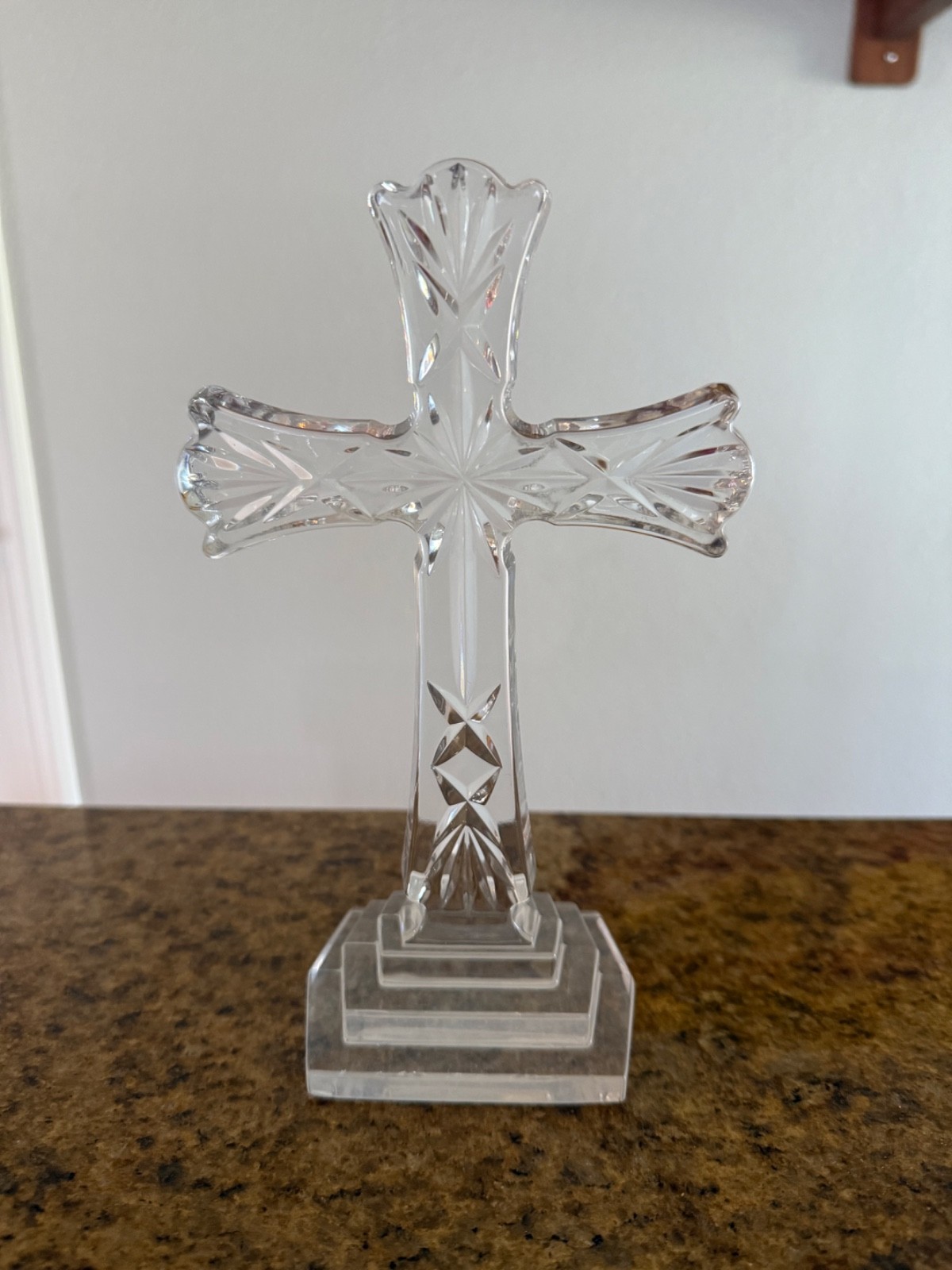 Waterford Crystal 8” Standing Cross Starburst Cut Tiered Base Signed