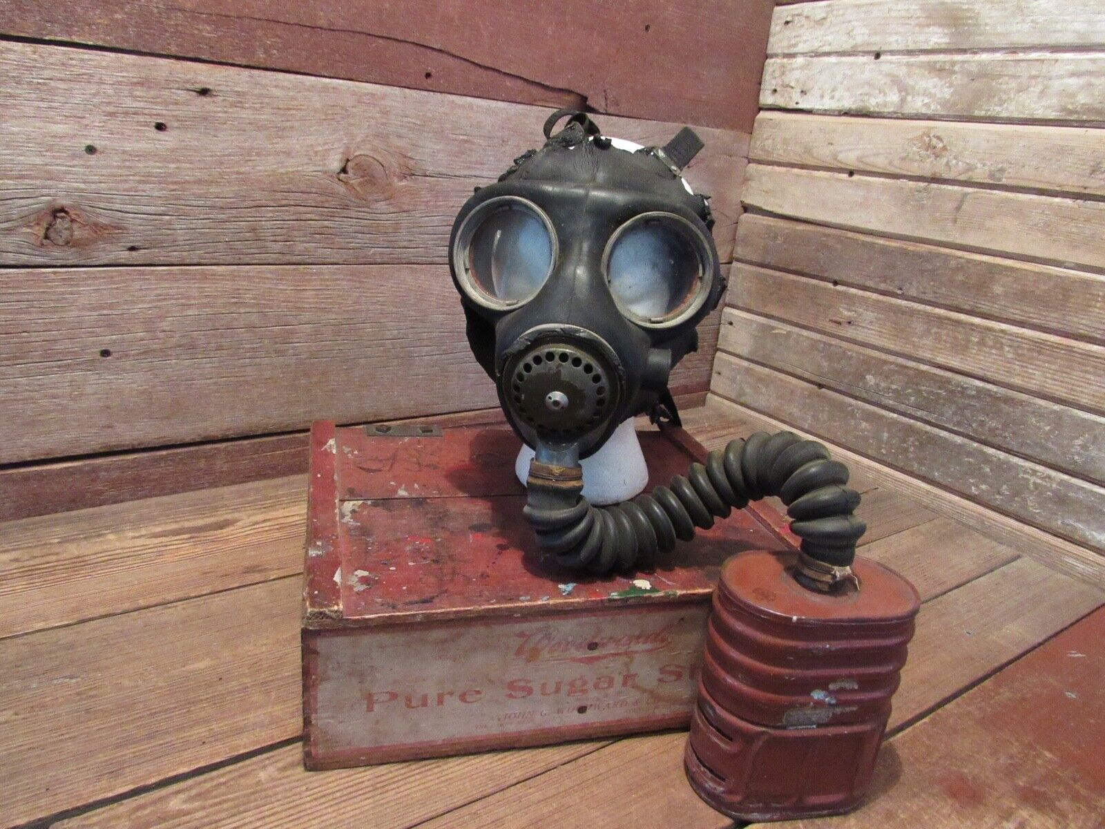 Vintage 1942 Gas Mask With Filter Military Field Gear Chemical Biological