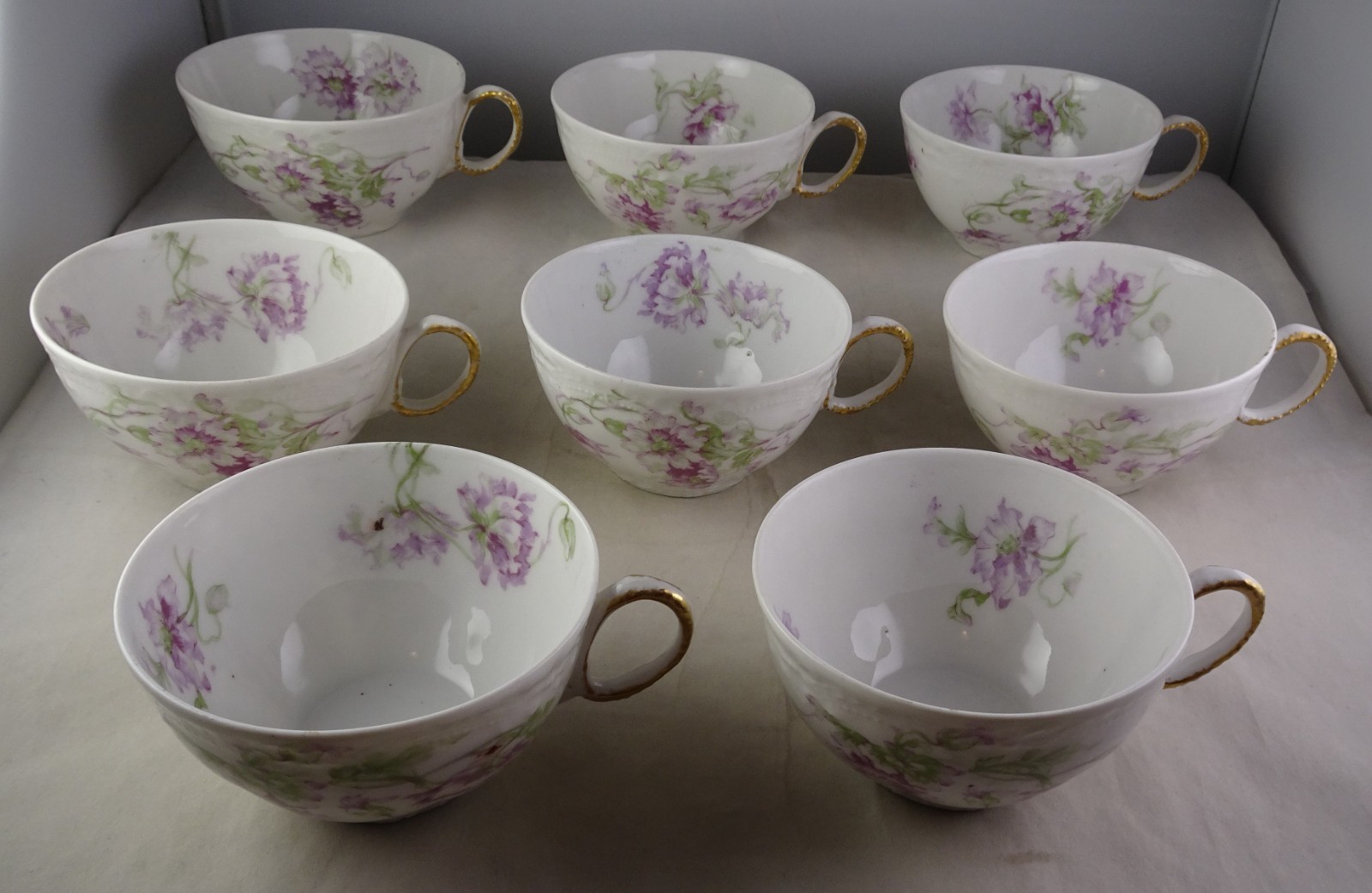 Eight Haviland Limoges Schleiger 317-4 (?) Cups (only) Lavender & White Flowers Eight Haviland Limoges Schleiger 317-4 (?) Cups (only) Lavender & White Flowers