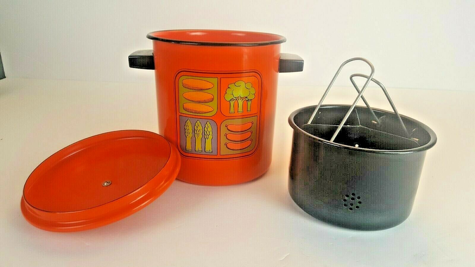 Vintage 8" Retro Orange Pop Art Pot Fryer Boiler Vivid Food Graphics