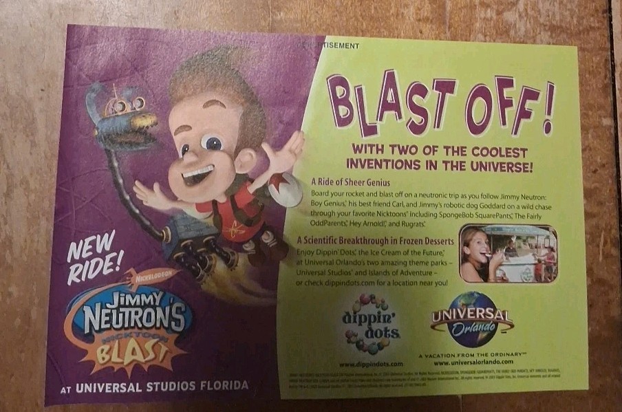 Jimmy Neutron's Nicktoons Blast Universal Studios Print Ad 2003 8X5 Jimmy Neutron's Nicktoons Blast Universal Studios Print Ad 2003 8X5