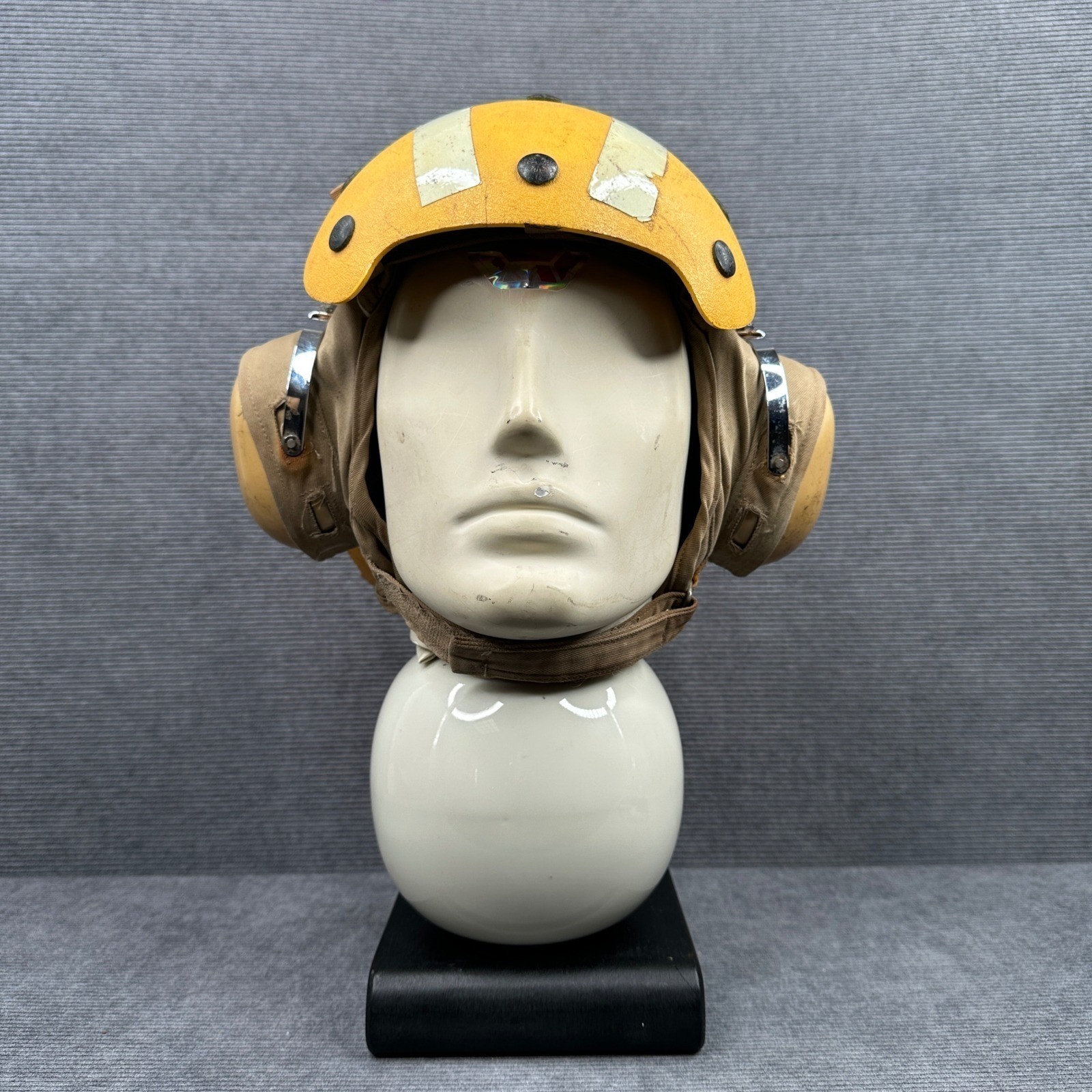 Vintage Military Flight Deck Crewmans Tan Canvas Yellow Impact Resistant Cap Vintage Military Flight Deck Crewmans Tan Canvas Yellow Impact Resistant Cap