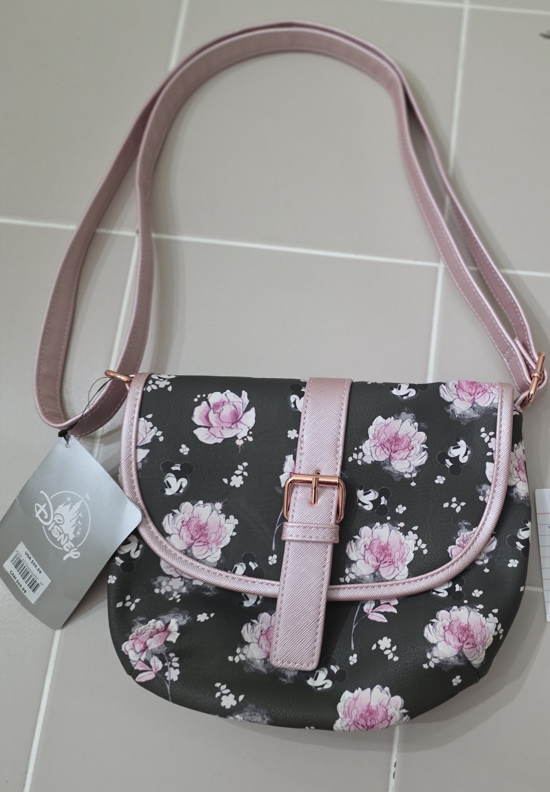 Disney LOUNGEFLY Minnie Mouse Pink Floral Saddle Bag Crossbody Purse New W/Tag