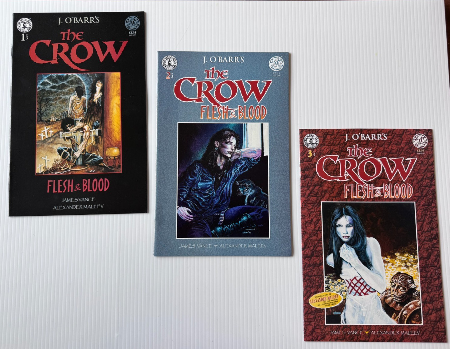 The Crow, Flesh & Blood Series Vol 1, 2, 3, J. O'Barr, Vance, Maleev MINT, 1996 The Crow, Flesh & Blood Series Vol 1, 2, 3, J. O'Barr, Vance, Maleev MINT, 1996