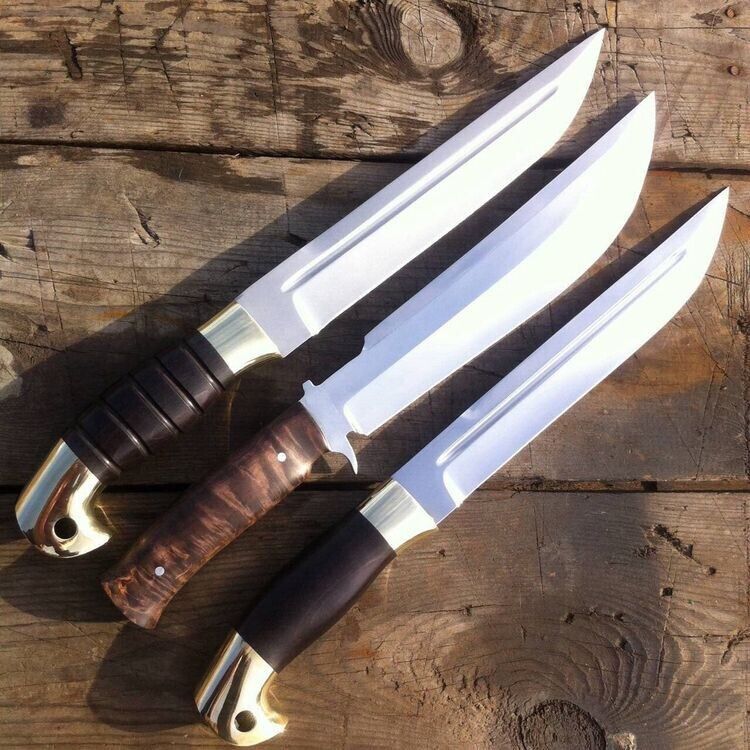 WILD CUSTOM HANDMADE 15 INCHES LONG IN HIGH POLISHED STEEL HUNTING 3 BOWIES ]