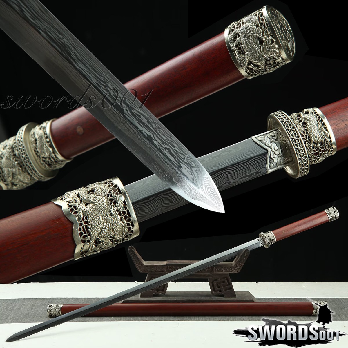 38’’ Auspicious Chinese Qilin Sword Low-meteorite Damascus Steel Blade Tang Jian 38’’ Auspicious Chinese Qilin Sword Low-meteorite Damascus Steel Blade Tang Jian