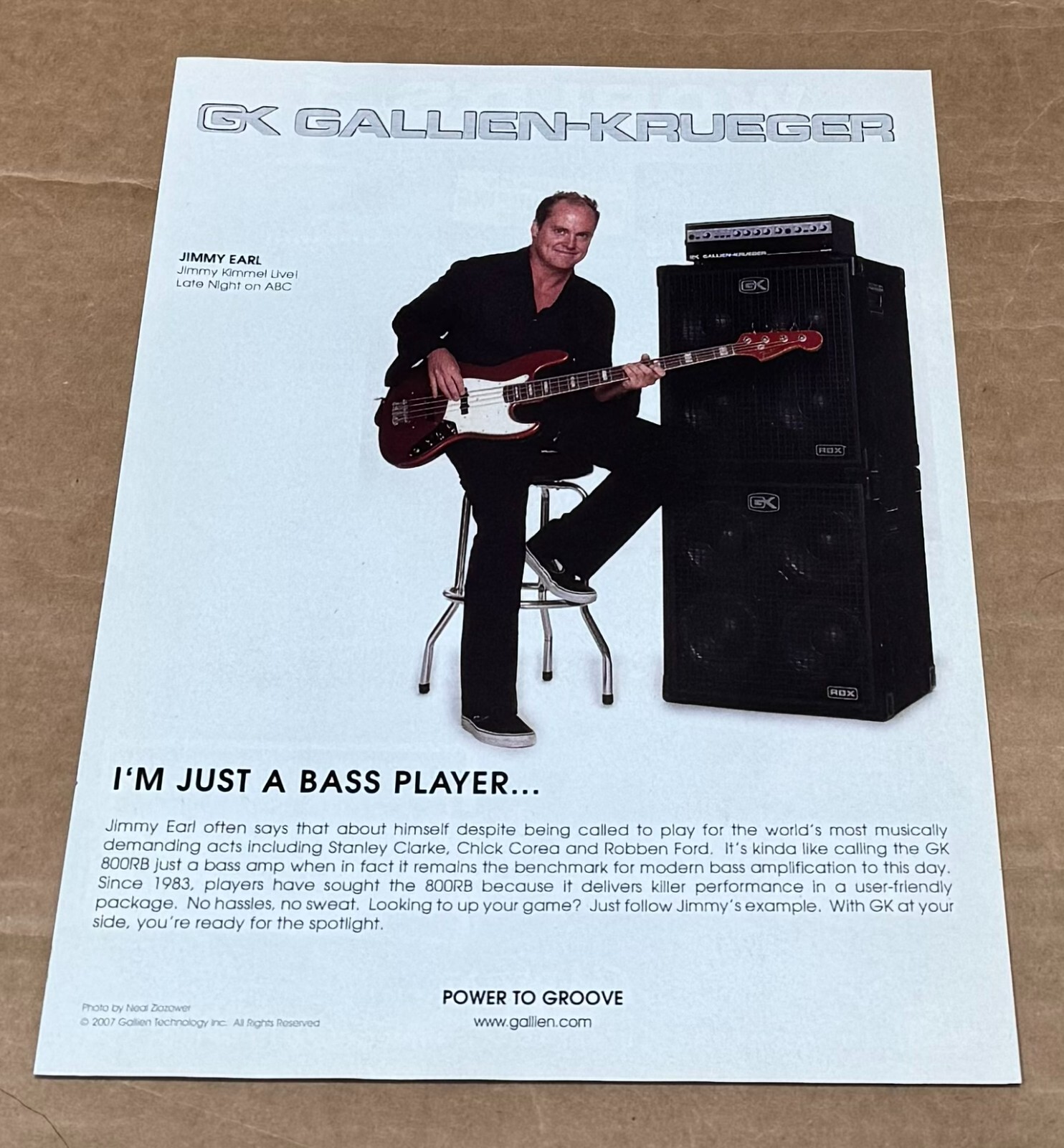 JIMMY EARL - GALLIEN-KRUEGER AMPS - 2007 Print Ad JIMMY EARL - GALLIEN-KRUEGER AMPS - 2007 Print Ad