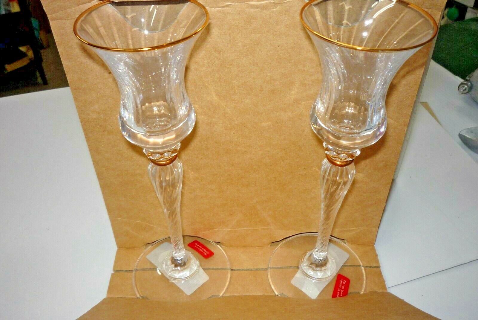 Mikasa TRAVIATA Crystal Pedestal Candlestick  Candle Holder 7½" w/Gold Rim NOS 