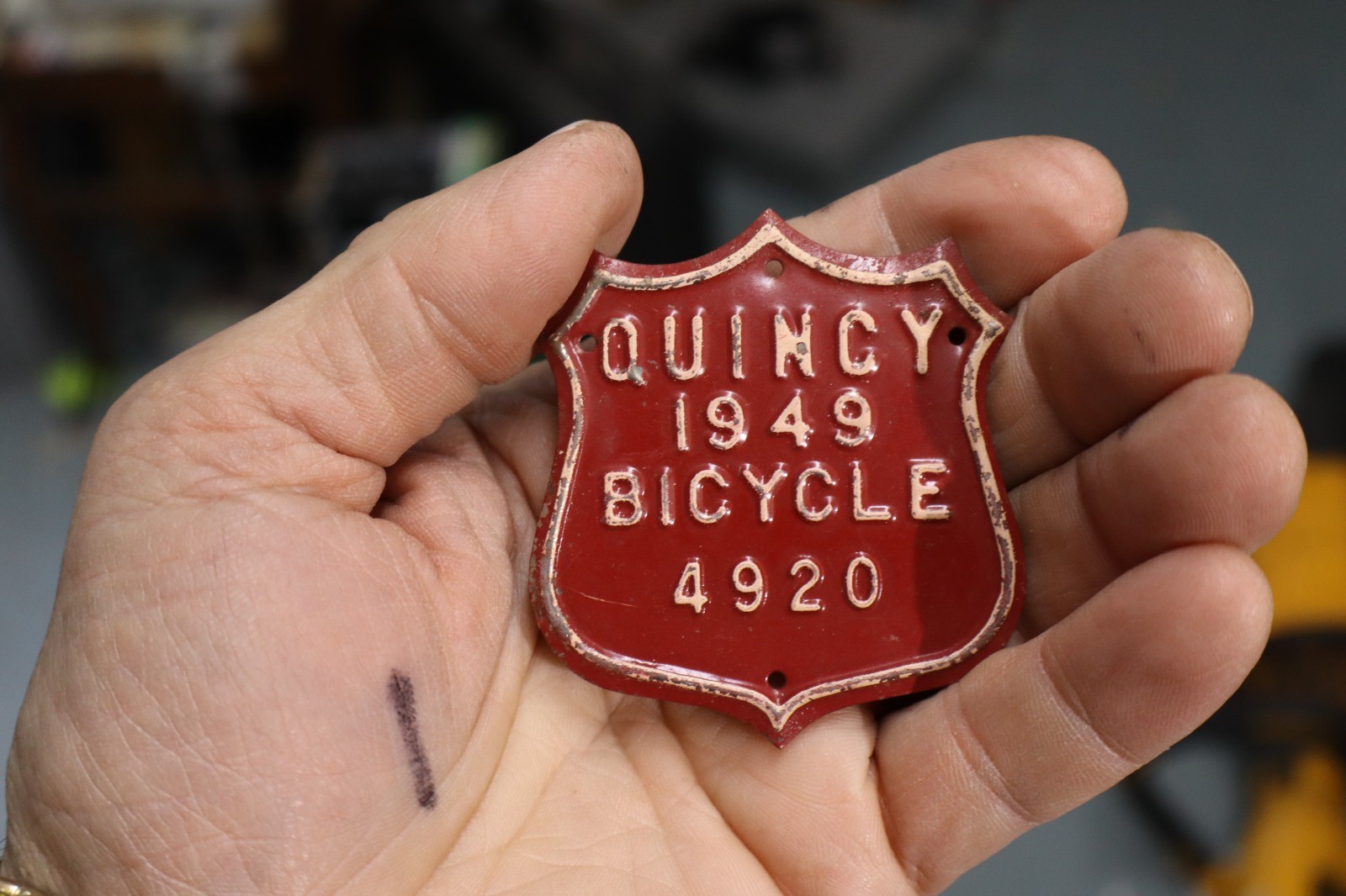 Vintage 1949 Bicycle METAL License Quincy Illinois Vintage 1949 Bicycle METAL License Quincy Illinois
