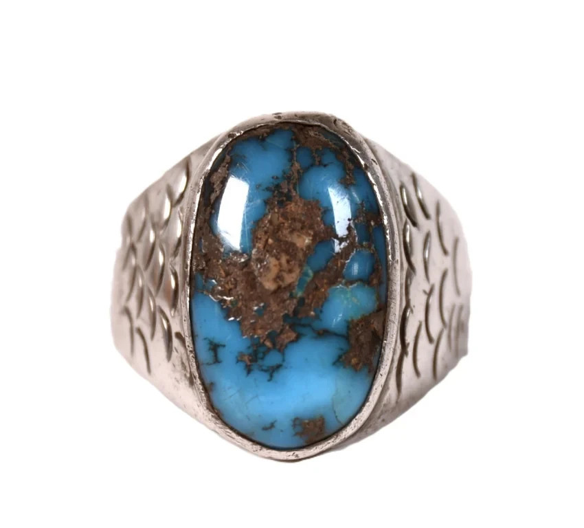 Vintage Navajo Sterling Silver ring with Gem Quality Persian Turquoise Size 10 Vintage Navajo Sterling Silver ring with Gem Quality Persian Turquoise Size 10
