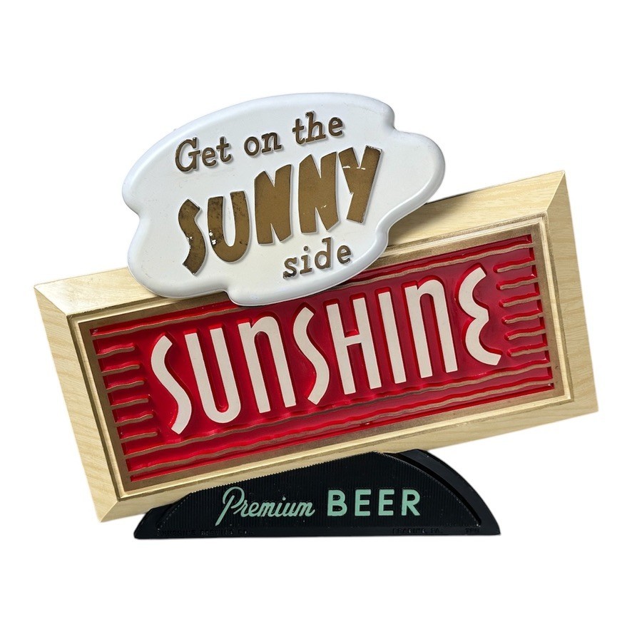 VTG 1950s 60s GET ON THE SUNNY SIDE Sunshine Premium 3D Beer Sign Reading Pa VTG 1950s 60s GET ON THE SUNNY SIDE Sunshine Premium 3D Beer Sign Reading Pa