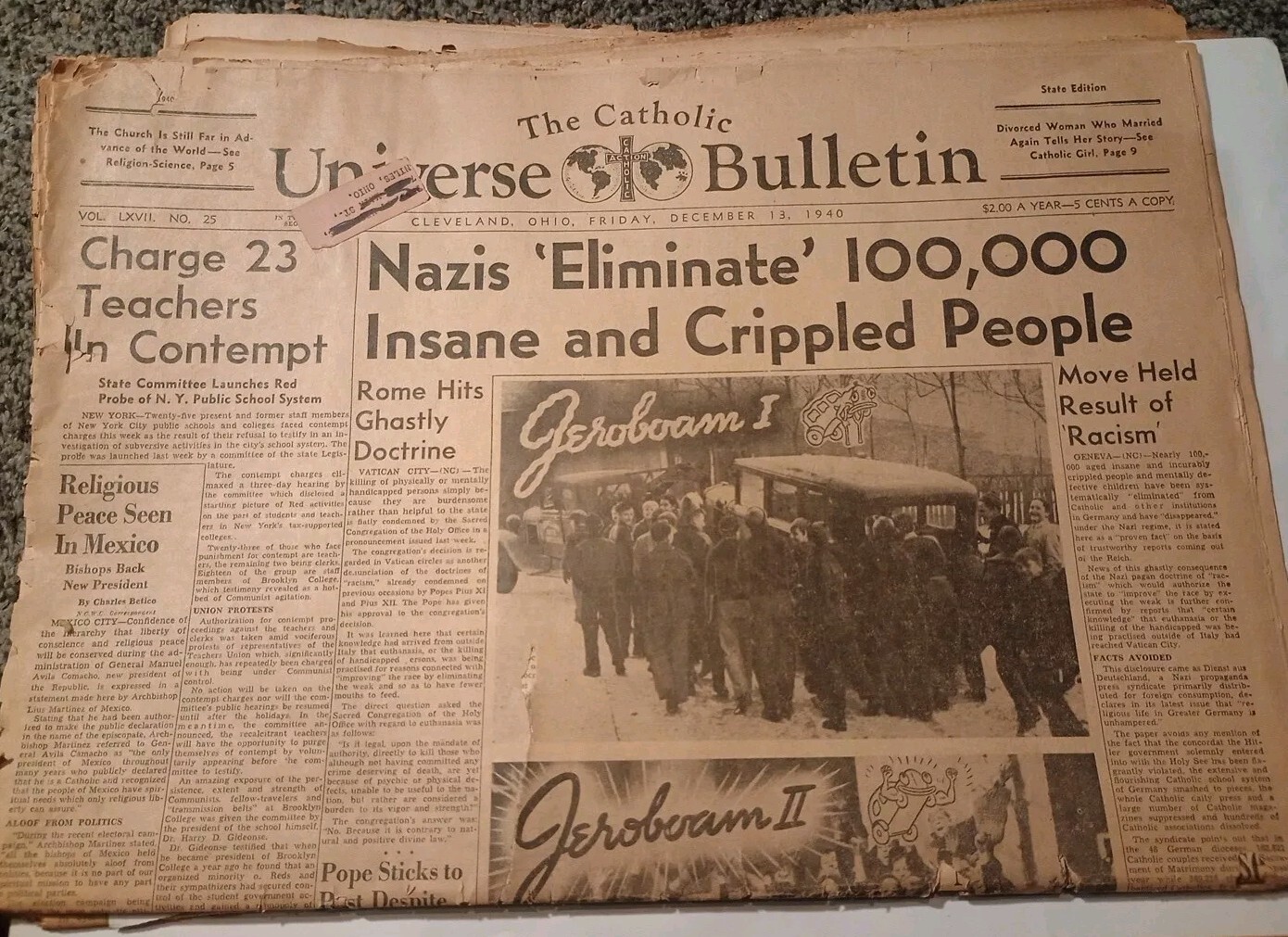 Rare Morbid 1940 Newspaper The Catholic Universe Bulletin