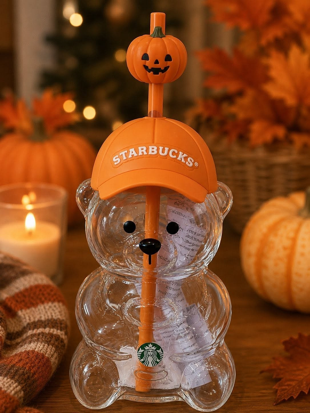 NIB Halloween Starbucks Bearista Bear Cup Tumbler Pumpkin Topper Cap