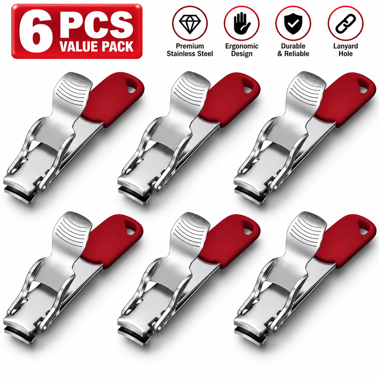 6X Victorinox Swiss Made Red Nail Clipper With Lanyard Hole - Stainless Steel 6X Victorinox Swiss Made Red Nail Clipper With Lanyard Hole - Stainless Steel