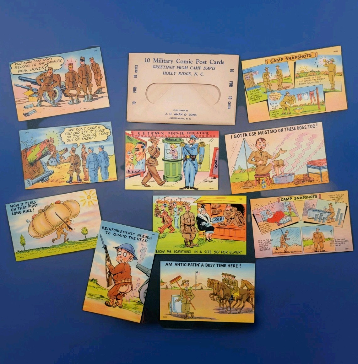 WWII Military Comic Postcards Camp David North Carolina J.H. Aman Pub. 1940s Vtg WWII Military Comic Postcards Camp David North Carolina J.H. Aman Pub. 1940s Vtg