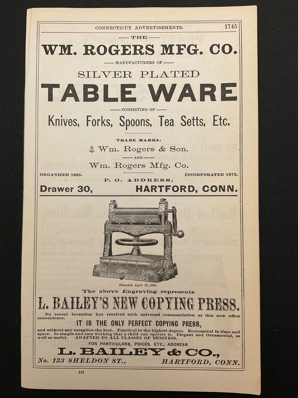1883 Antique Ad Page WM Rogers Mfg Co Silver Plated Table Ware, Mather Dynamo CT 1883 Antique Ad Page WM Rogers Mfg Co Silver Plated Table Ware, Mather Dynamo CT