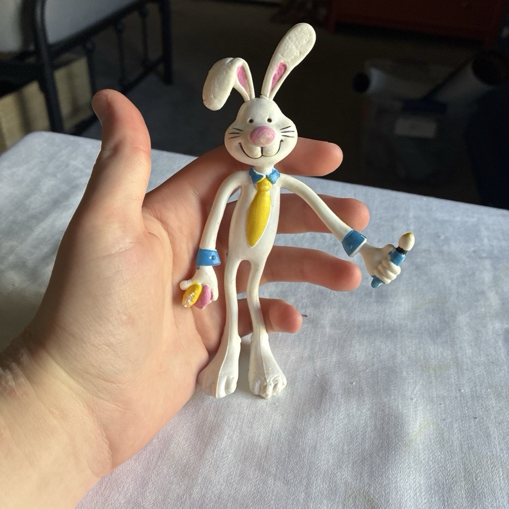 Vintage Bendable Bendy Rubber Pink White Easter Bunny Rabbit Toy Figure Vintage Bendable Bendy Rubber Pink White Easter Bunny Rabbit Toy Figure