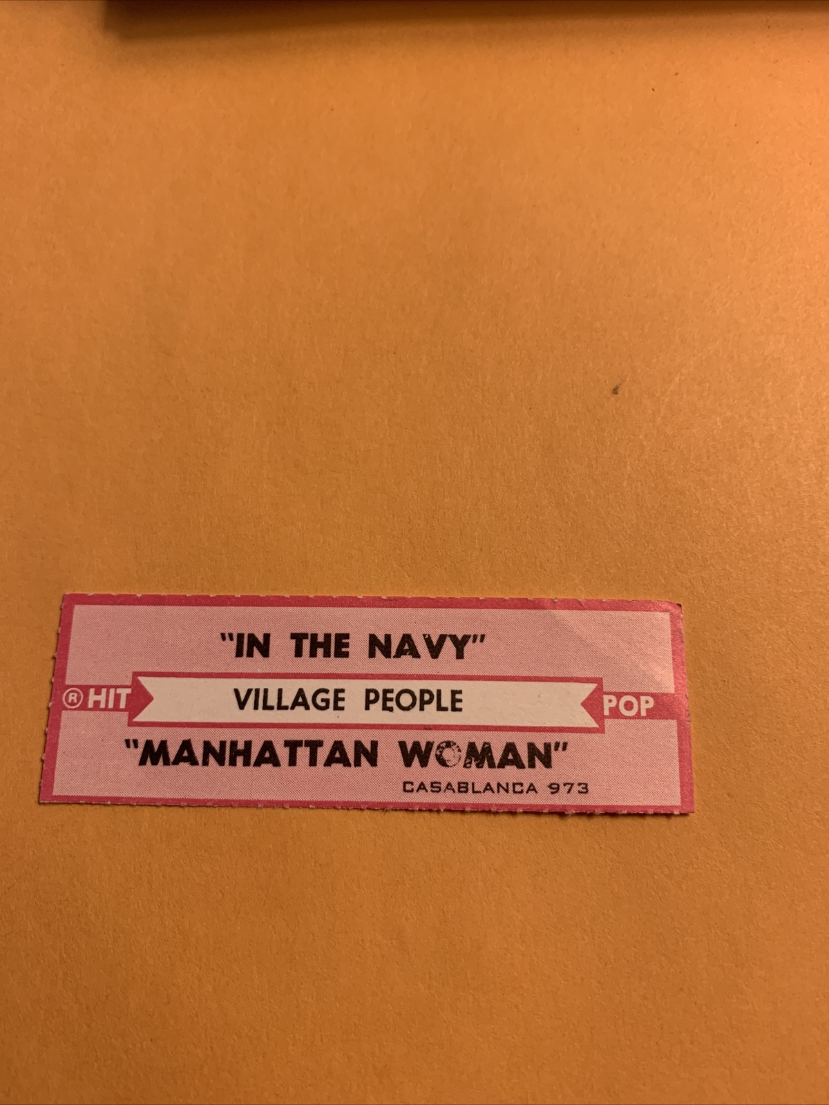 1 JUKEBOX TITLE STRIP Village people in the navy/Manhattan woman 45 1 JUKEBOX TITLE STRIP Village people in the navy/Manhattan woman 45