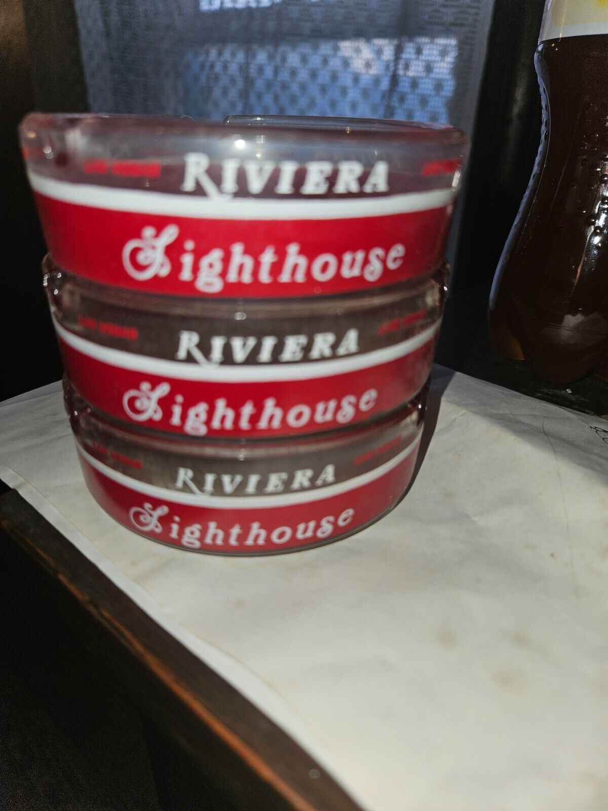 3 Vintage Riviera Las Vegas Delmonico Cafe Noir Lighthouse Casino Glass Ashtray