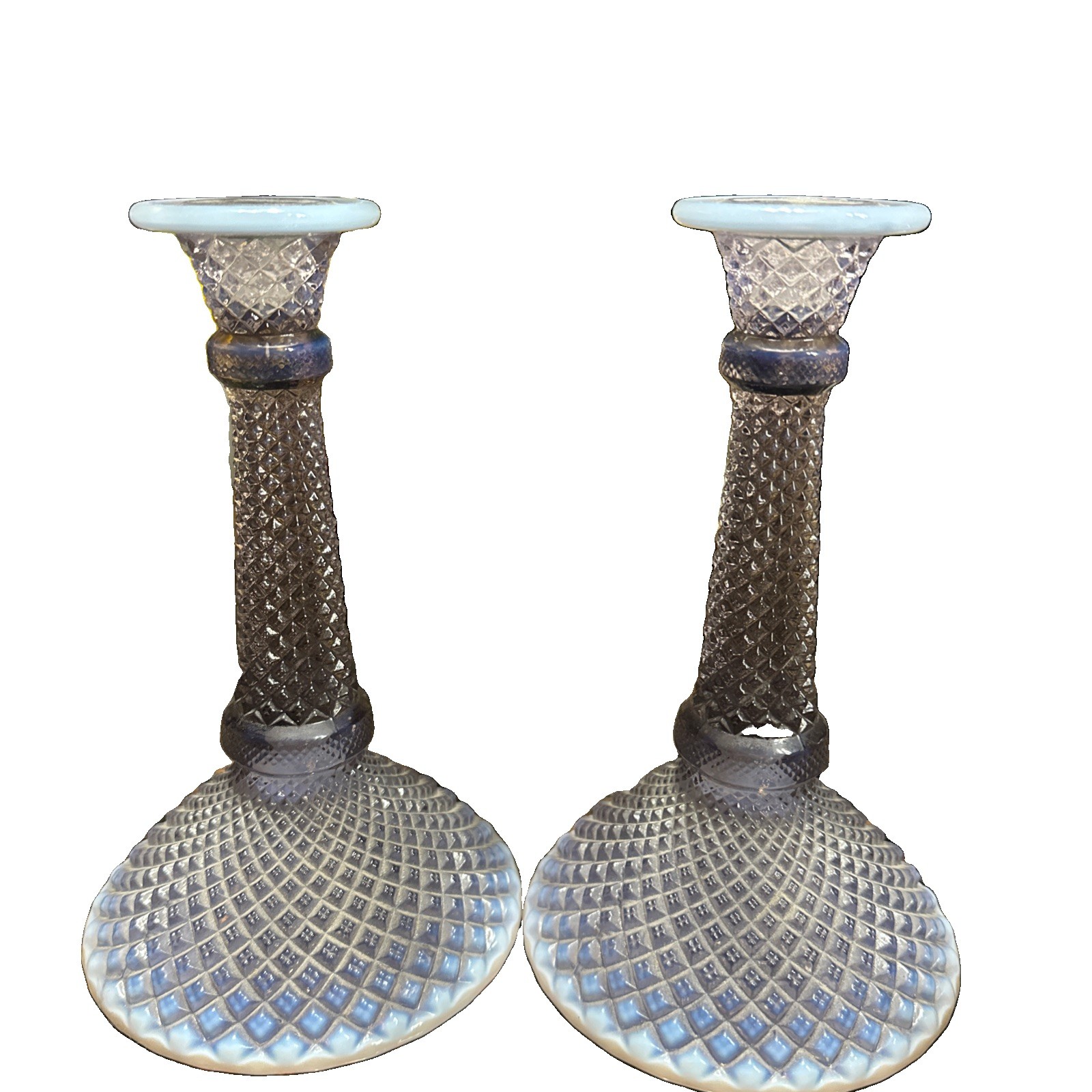 VTG Rare Westmoreland English Hobnail Lilac  Opalescent Candle Holders TALL 8"
