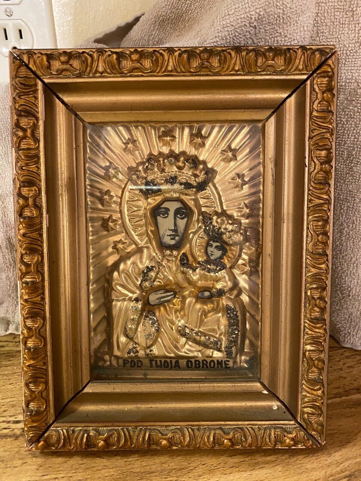 Polish Madonna Virgin Mary Jesus Jewel Crown Icon POD TWOJA OBRONE UCIEKAMY SIE