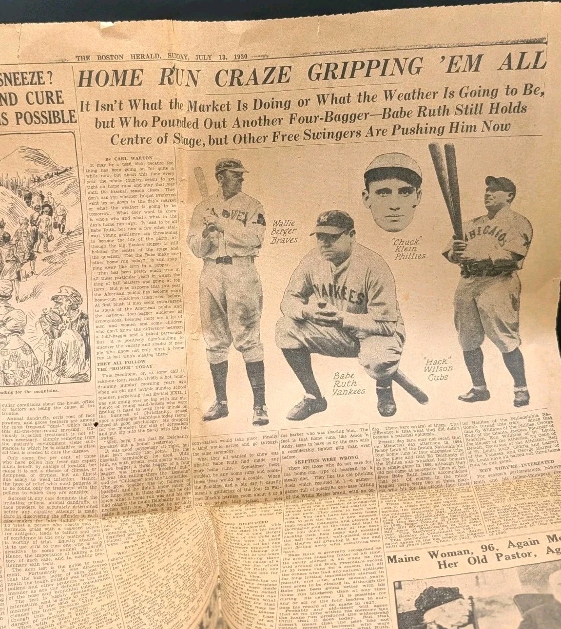 1930 Boston Newspaper Sports Page Babe Ruth Hits 3 Home Run Craze Willie Berger 1930 Boston Newspaper Sports Page Babe Ruth Hits 3 Home Run Craze Willie Berger